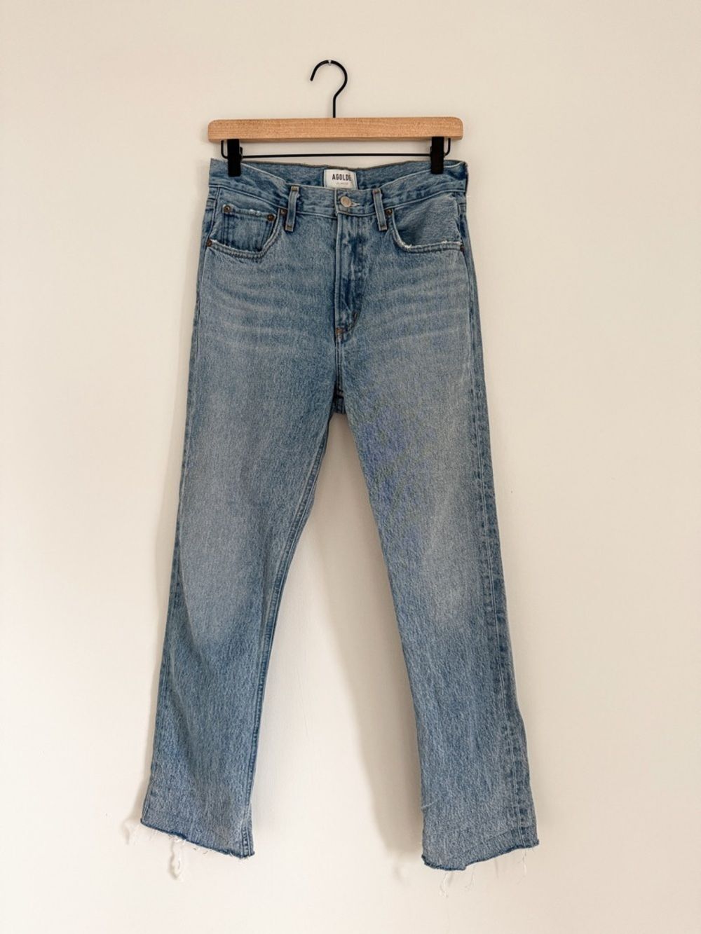 AGOLDE Cherie High Rise Straight Jeans Size 27 Light Wash Raw Hem - Picture 3 of 10